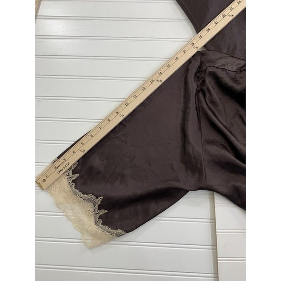 VTG Jones New York SM Brown Dressing Gown & Robe Long Maxi Satin Belted Lace - Picture 10 of 12